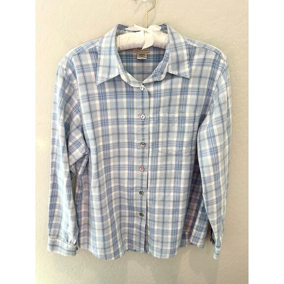 L.L.BEAN | Blue White Plaid Flannel Cotton Button Up Long Sleeve Shirt | Medium - Picture 1 of 7
